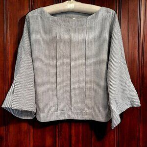 Yargici gray/white striped blouse with bell sleeves